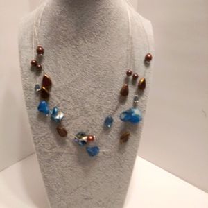 Necklace, brown/blue